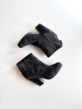 RAG & BONE Newbury Black Suede Leather Block Heel Ankle Boots, Size 37.5